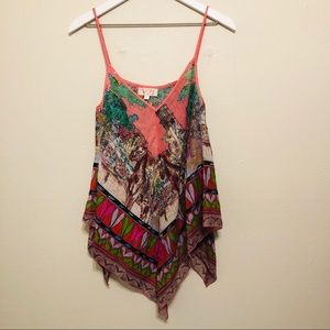 L’Pogee Spaghetti Strap Bright Scarf Top Poncho Style 100% Cotton